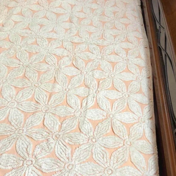 Vintage peach floral chenille bedspread